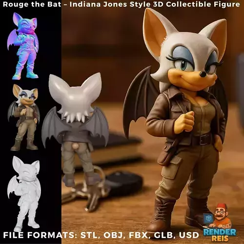 Rouge the Bat Indiana Jones Style 3D Collectible Figure 3D print model Rouge the Bat Indiana Jones Style 3D Collectible Figure 3D print model