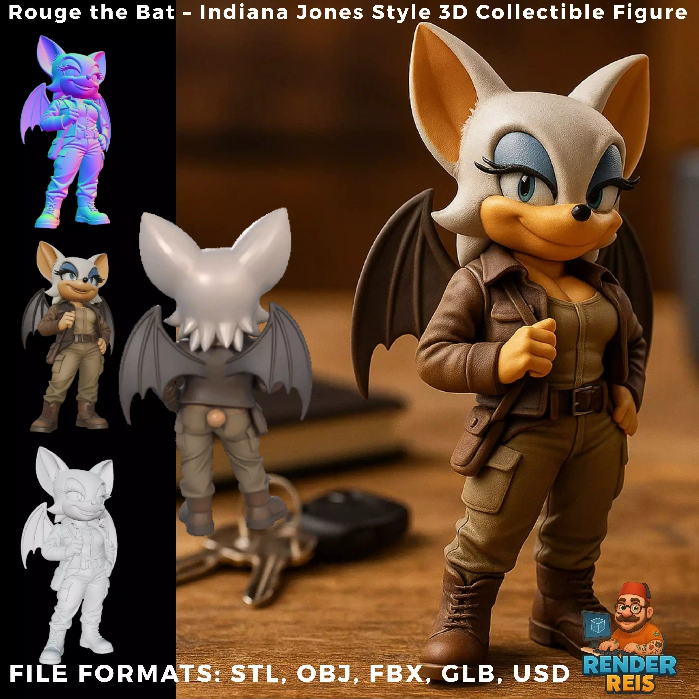 Rouge the Bat Indiana Jones Style 3D Collectible Figure 3D print model_0