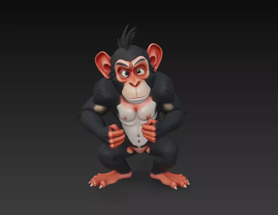 Stylized Angry Chimp-Cartoon Animal Character for CGI-3D 3D print model