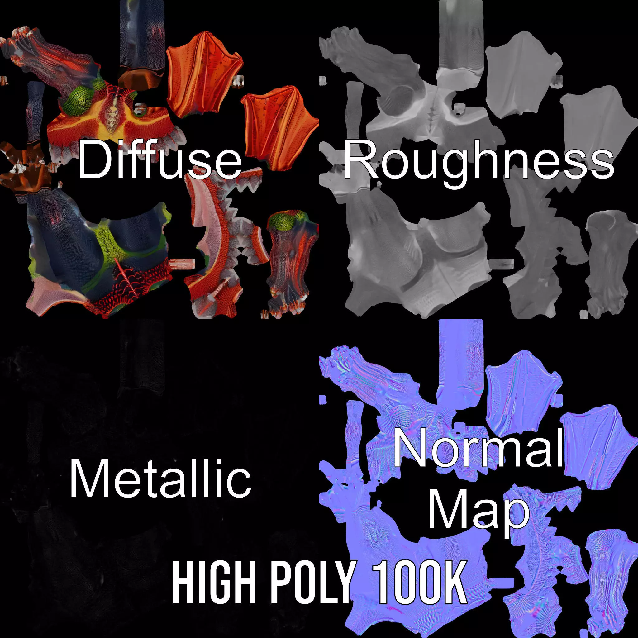 Dragon Creature Model Pack with Detailed Scales and Wings Low-poly 3D model_3