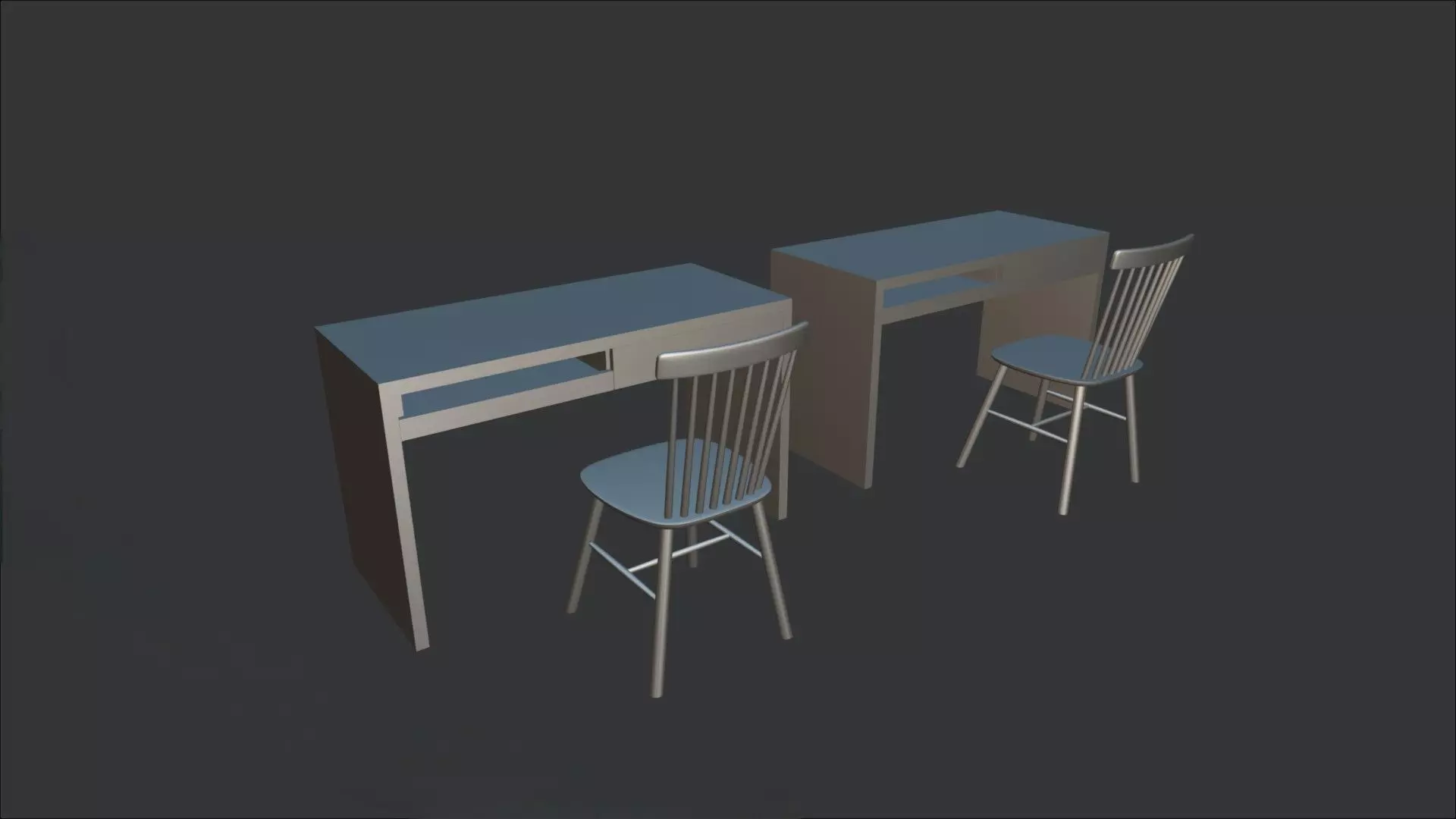Wood Desk And Chair 3D model_3