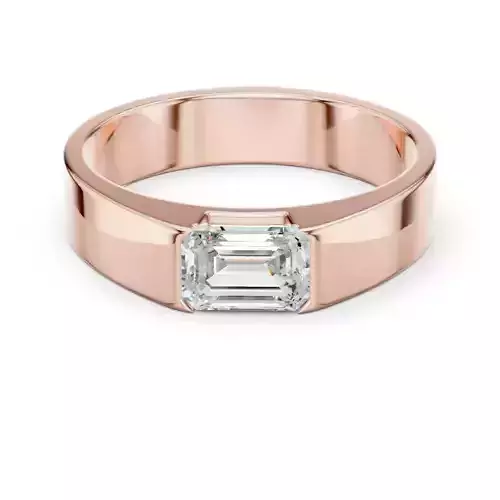 Solitaire Emerald Cut Half Bezel Set Engagement Ring Files Video 3D print model