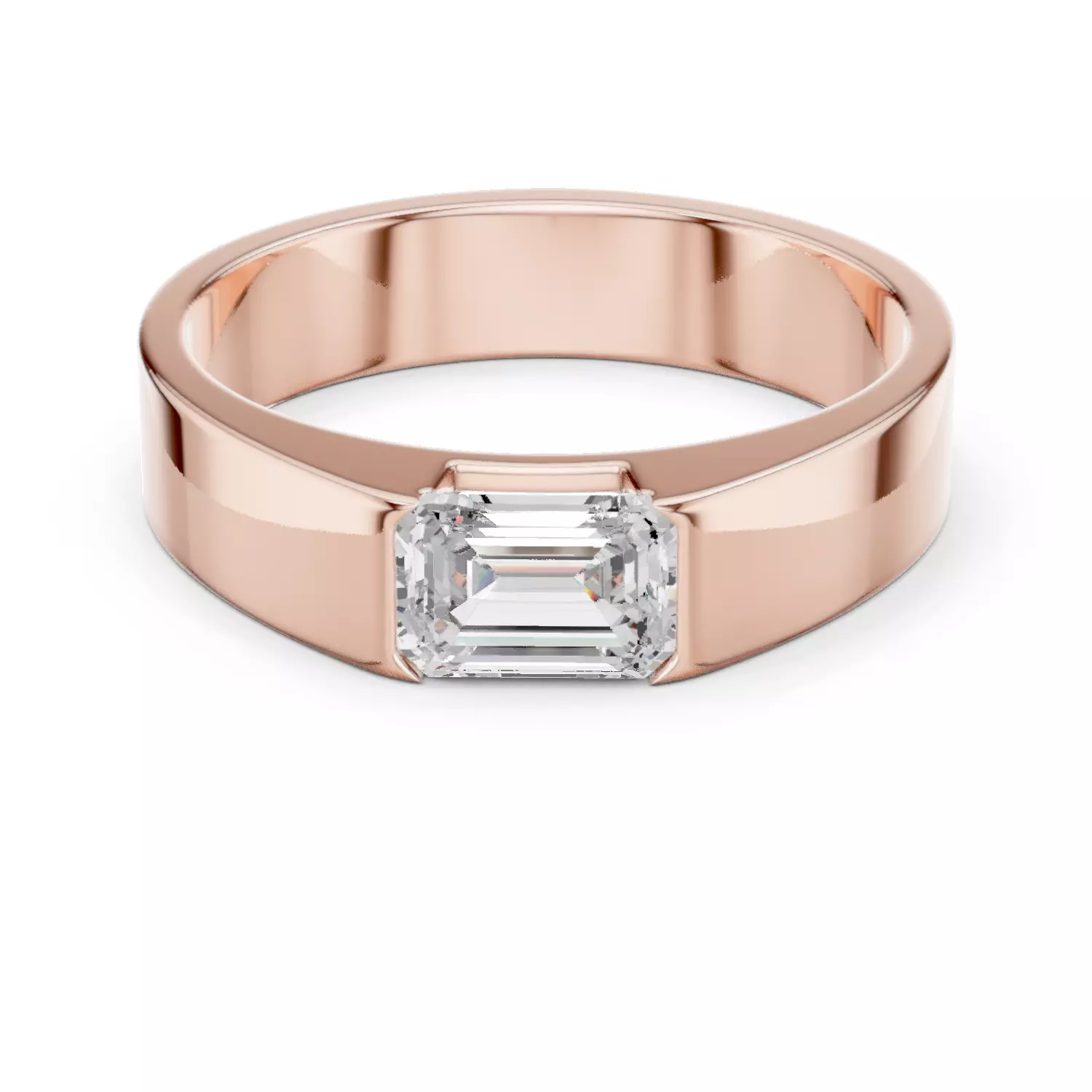 Solitaire Emerald Cut Half Bezel Set Engagement Ring Files Video 3D print model