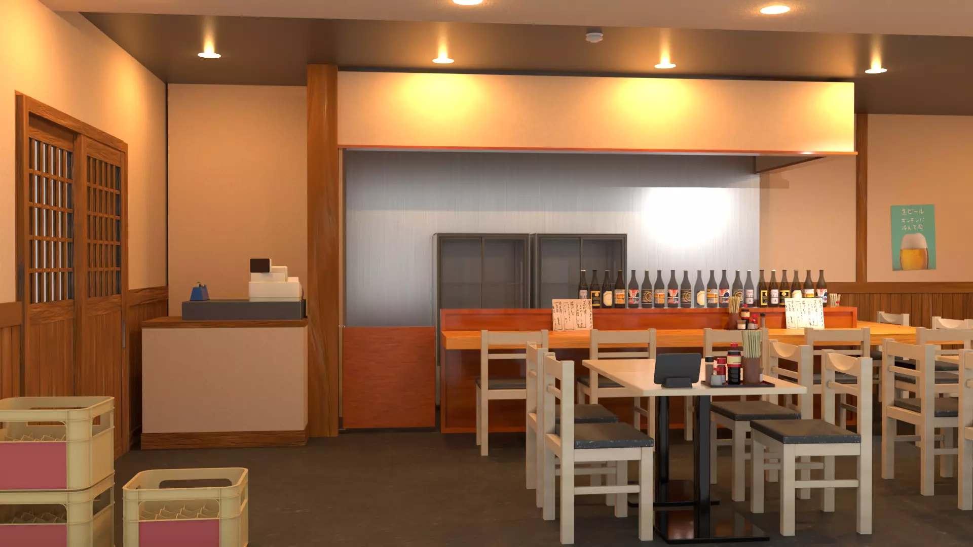 Japanese Izakaya Interior Set Low-poly 3D model_10