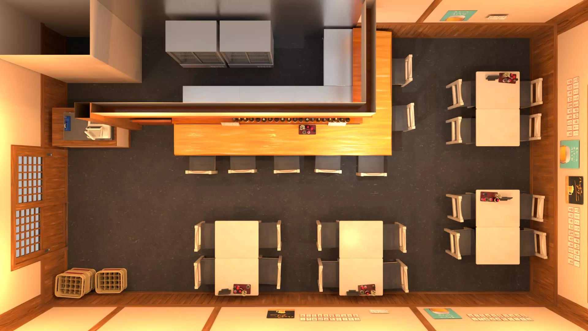 Japanese Izakaya Interior Set Low-poly 3D model_1