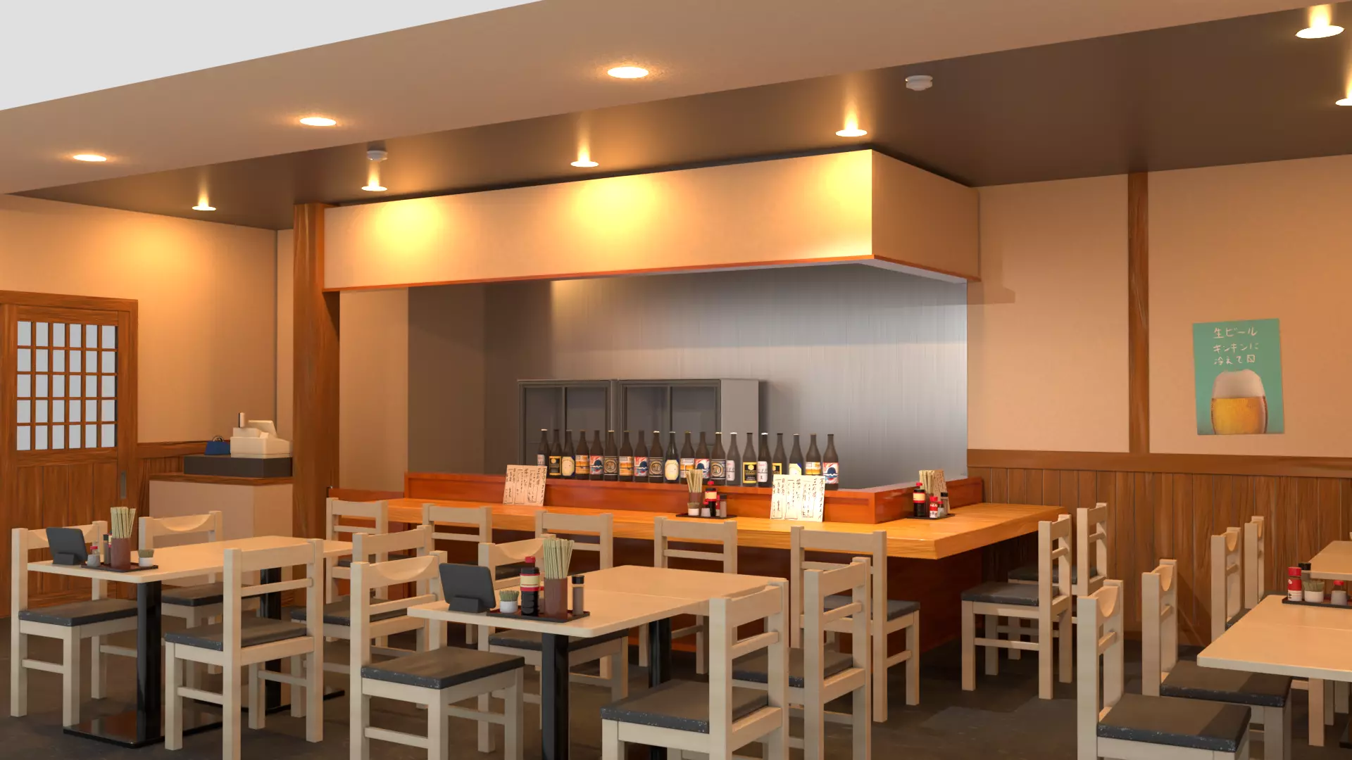 Japanese Izakaya Interior Set Low-poly 3D model_11