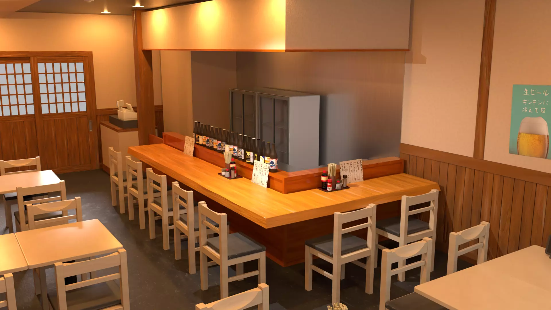 Japanese Izakaya Interior Set Low-poly 3D model_0