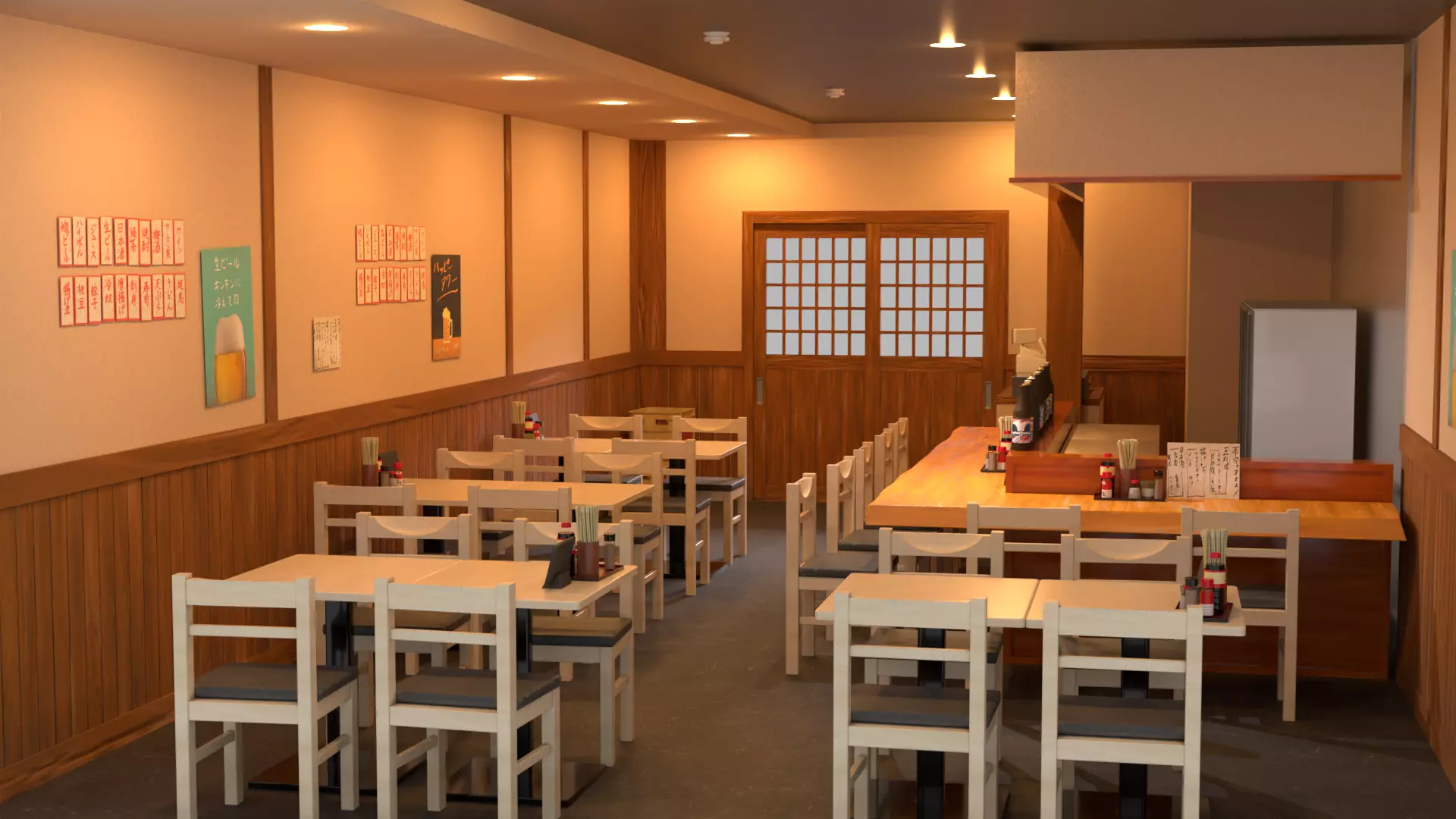 Japanese Izakaya Interior Set Low-poly 3D model_4
