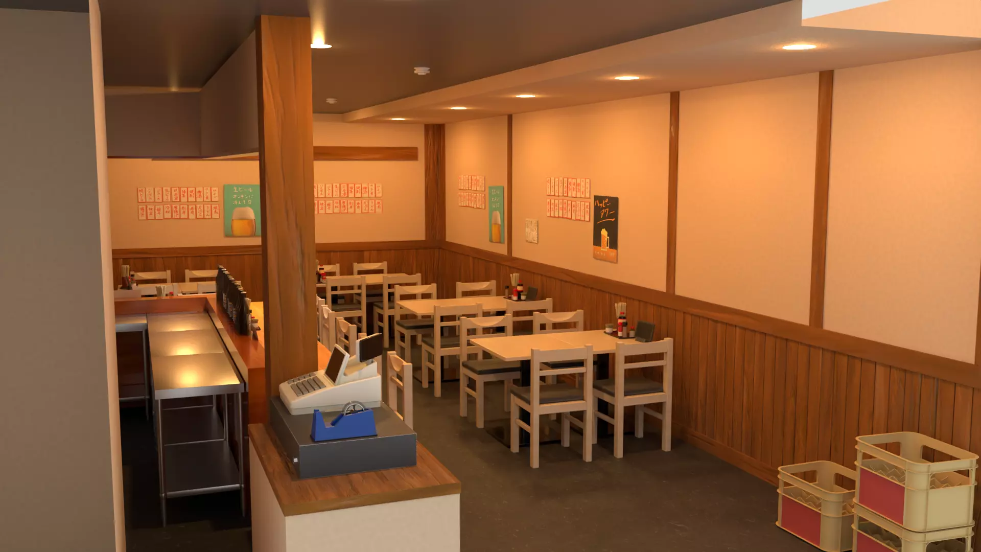 Japanese Izakaya Interior Set Low-poly 3D model_7