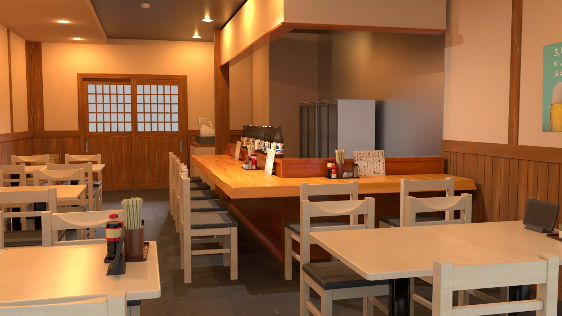 Japanese Izakaya Interior Set Low-poly 3D model_3