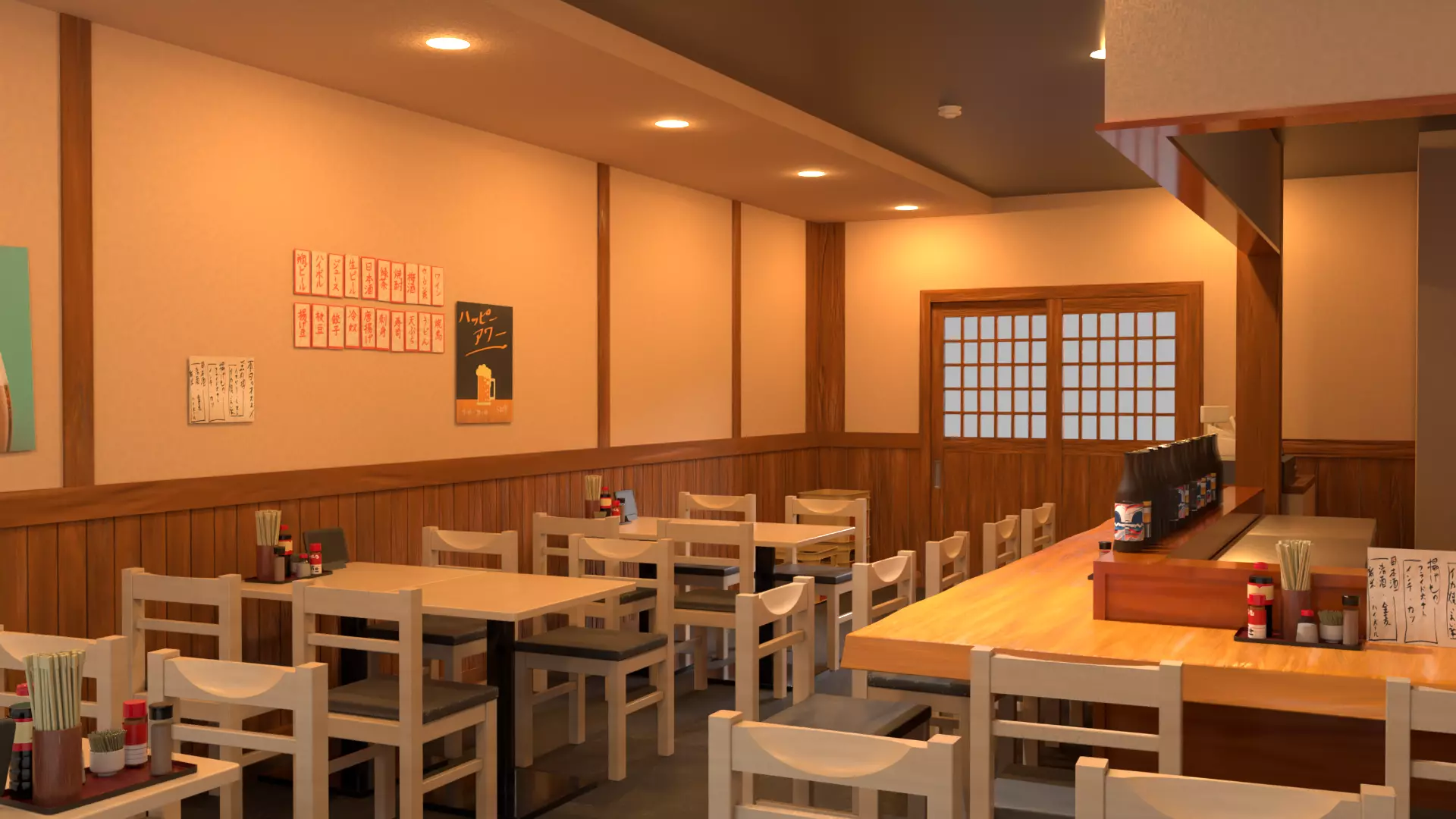 Japanese Izakaya Interior Set Low-poly 3D model_5