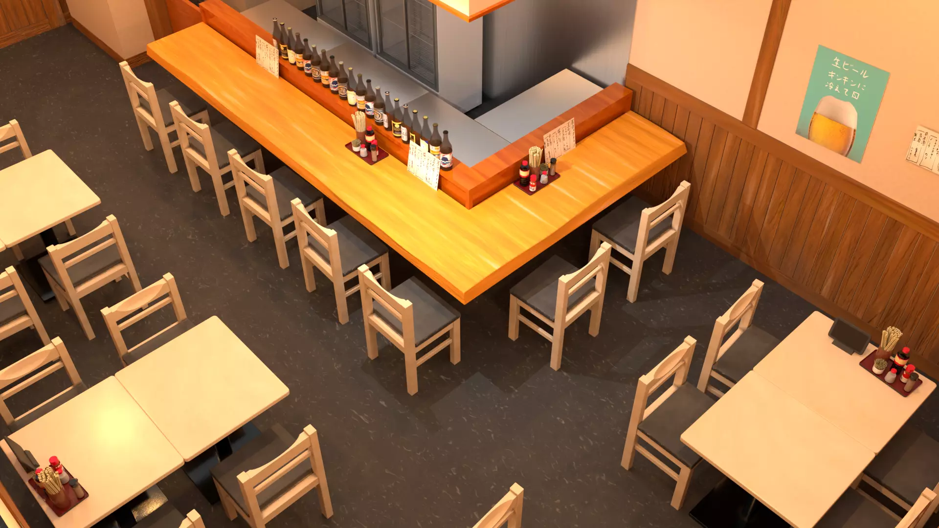 Japanese Izakaya Interior Set Low-poly 3D model_2