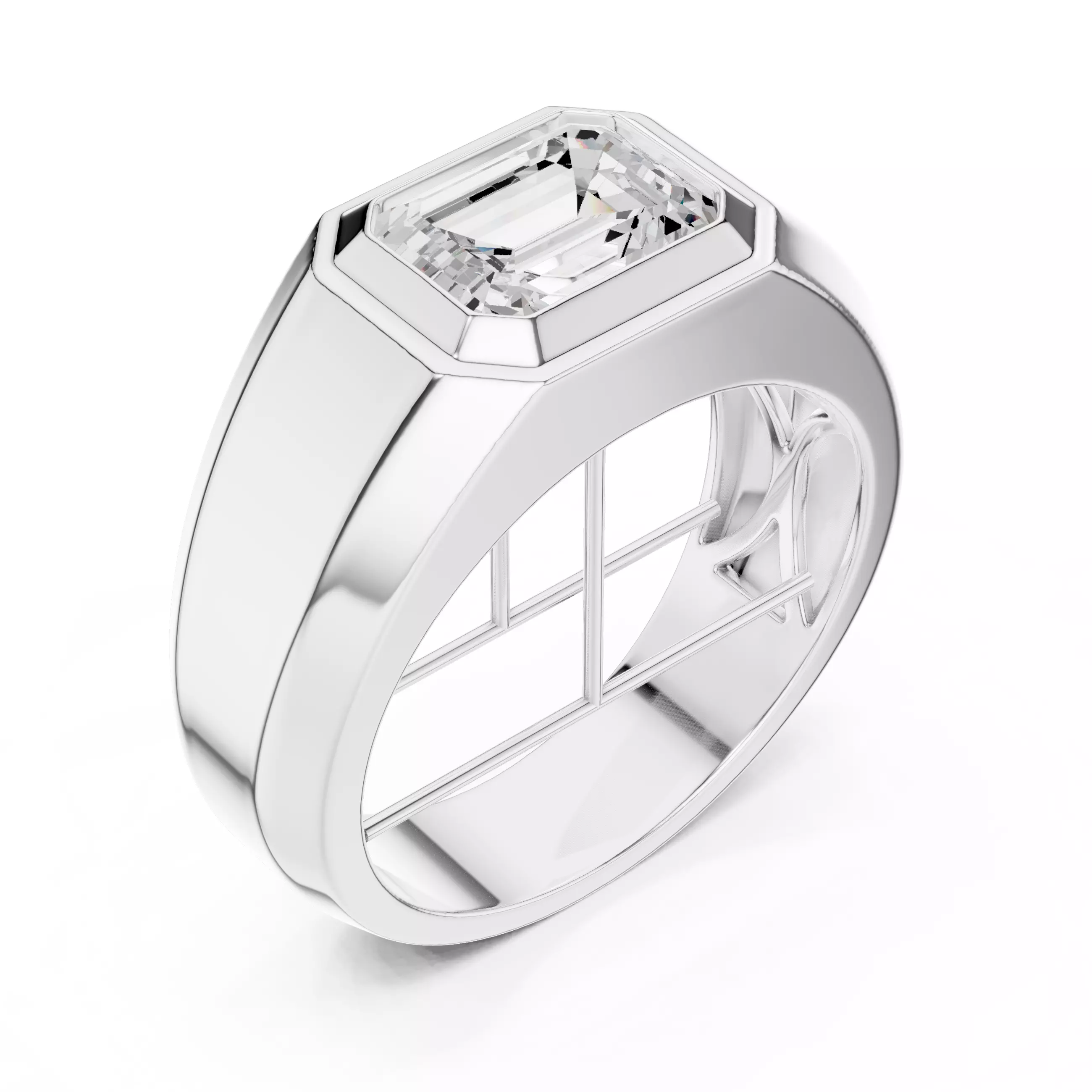 Solitaire Emerald Cut Bezel Set Signet Ring For Men 3DM STL 3D print model_2