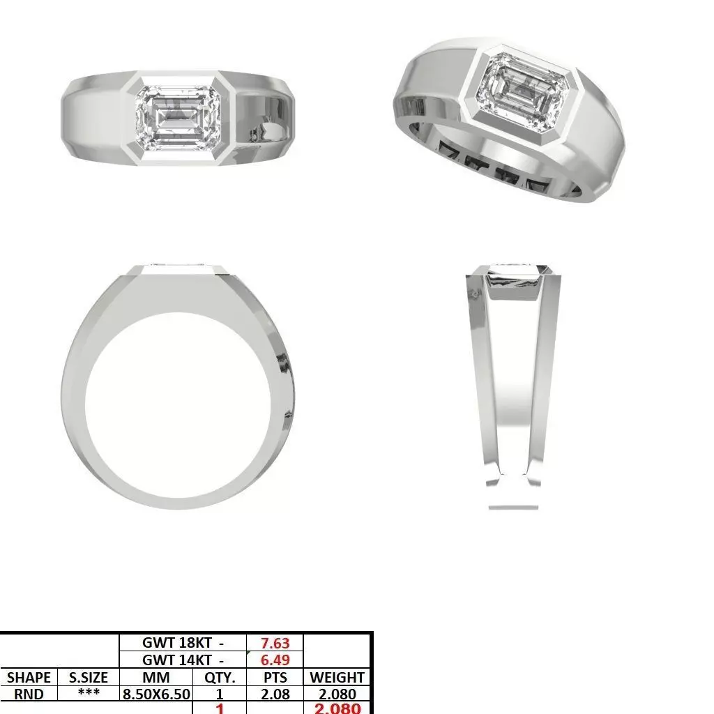 Solitaire Emerald Cut Bezel Set Signet Ring For Men 3DM STL 3D print model_6