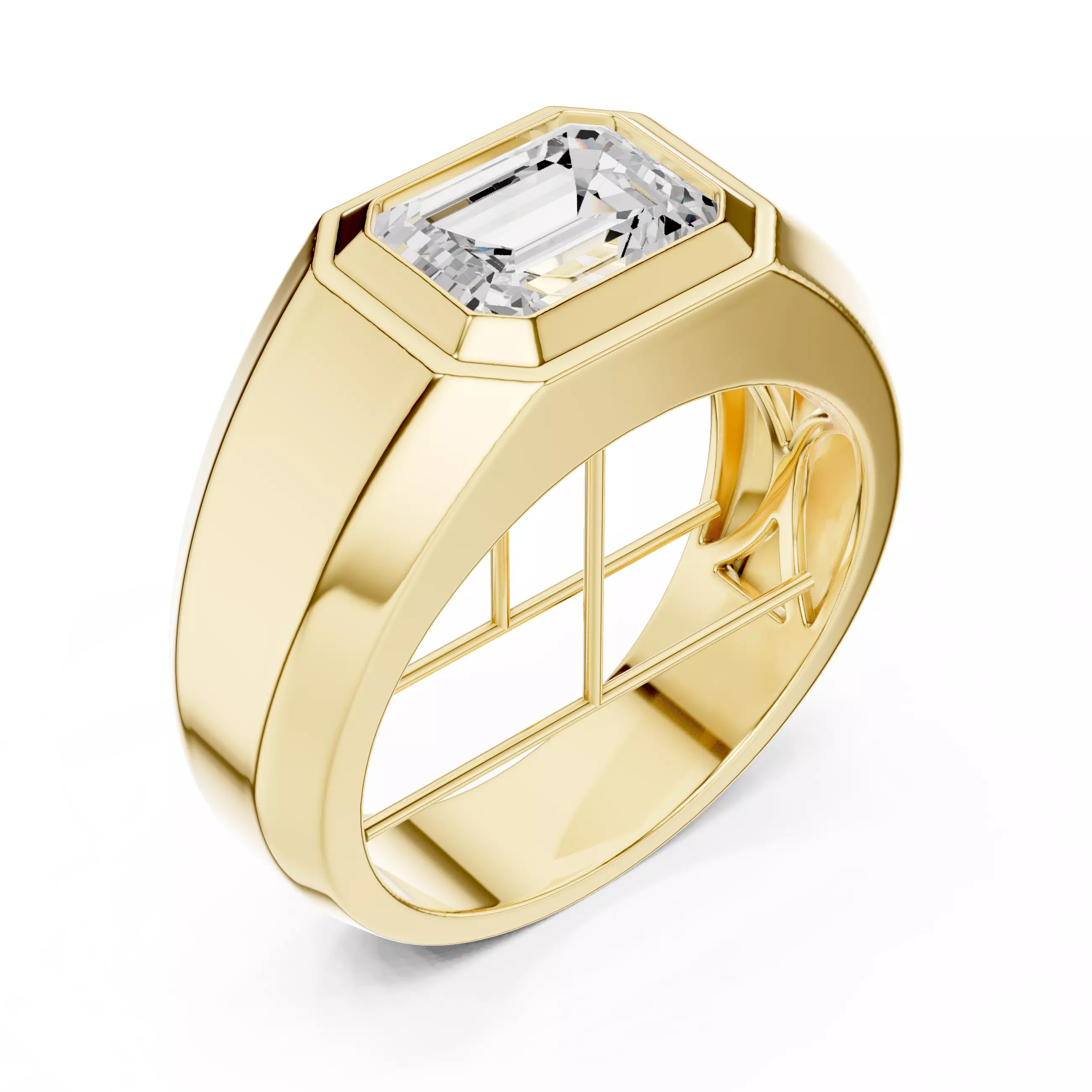 Solitaire Emerald Cut Bezel Set Signet Ring For Men 3DM STL 3D print model_1