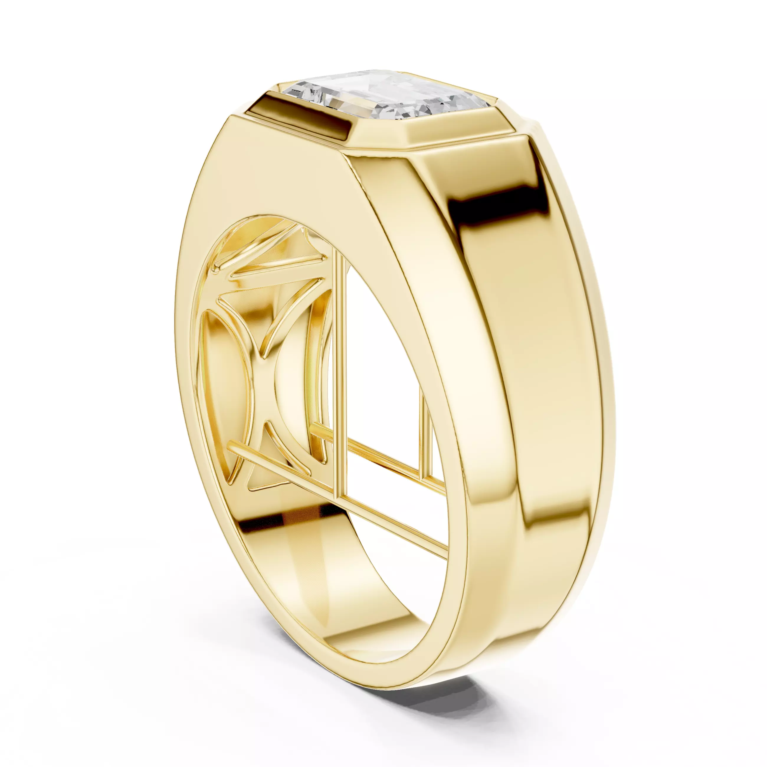 Solitaire Emerald Cut Bezel Set Signet Ring For Men 3DM STL 3D print model_5