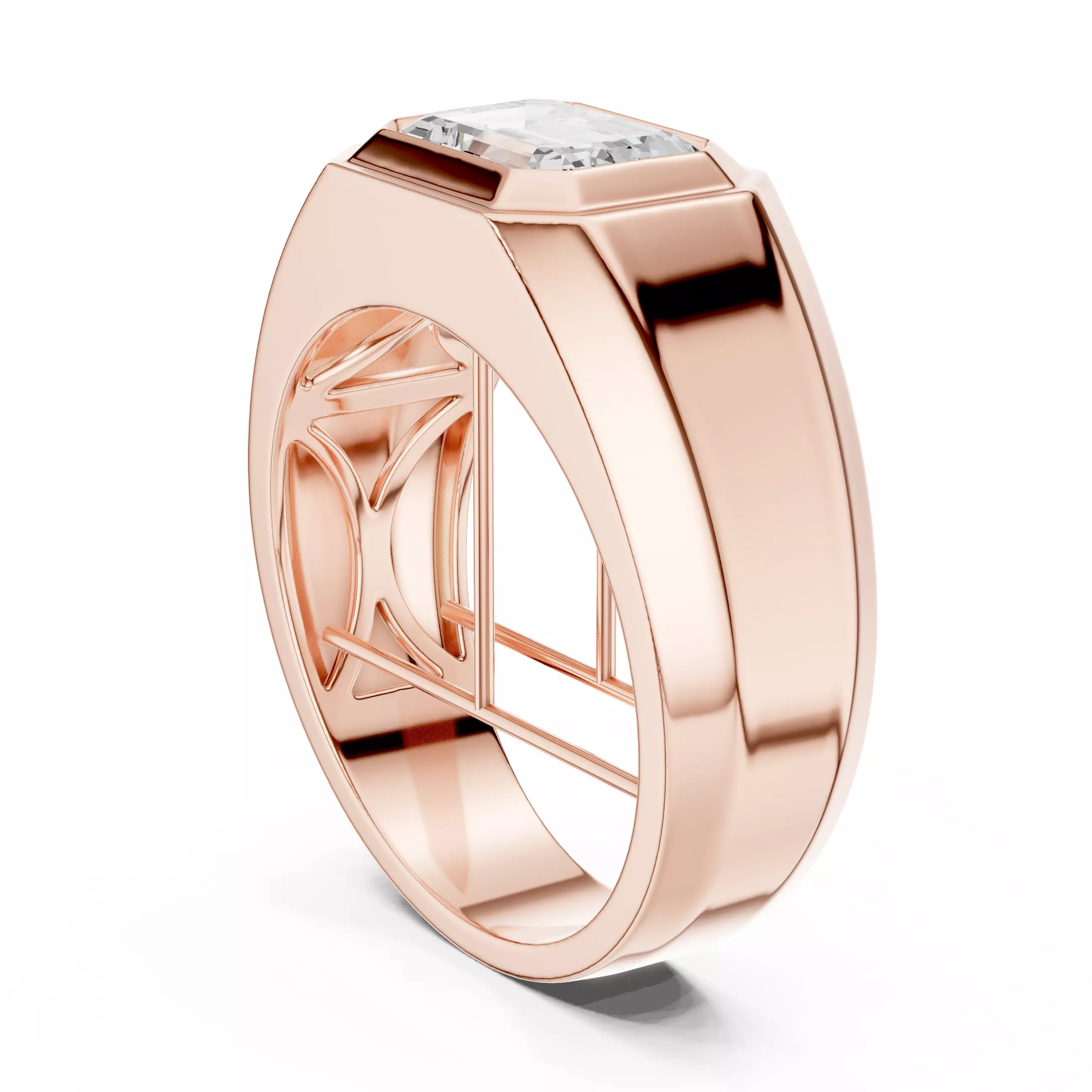 Solitaire Emerald Cut Bezel Set Signet Ring For Men 3DM STL 3D print model_3