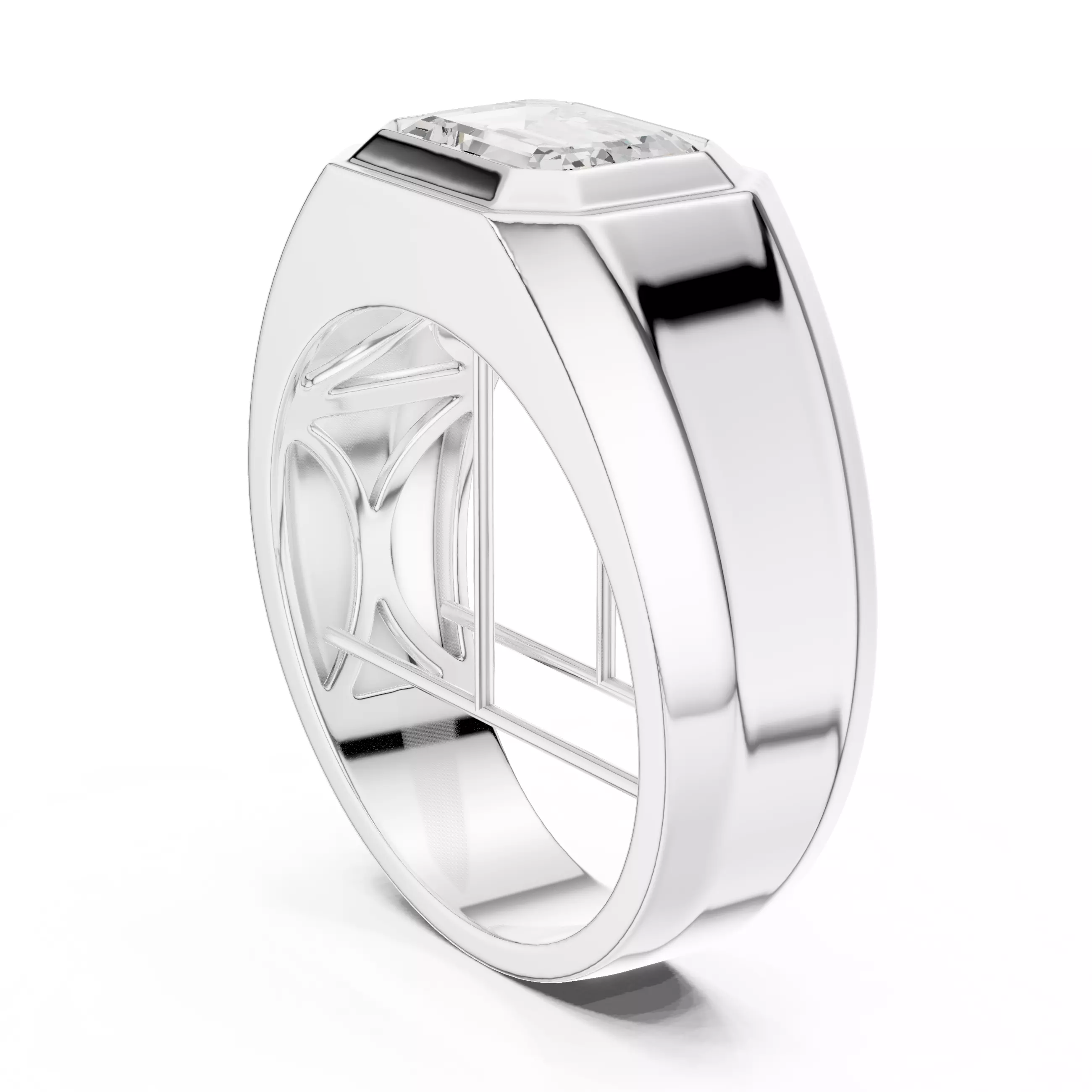Solitaire Emerald Cut Bezel Set Signet Ring For Men 3DM STL 3D print model_4