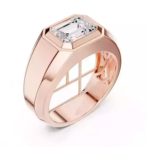 Solitaire Emerald Cut Bezel Set Signet Ring For Men 3DM STL