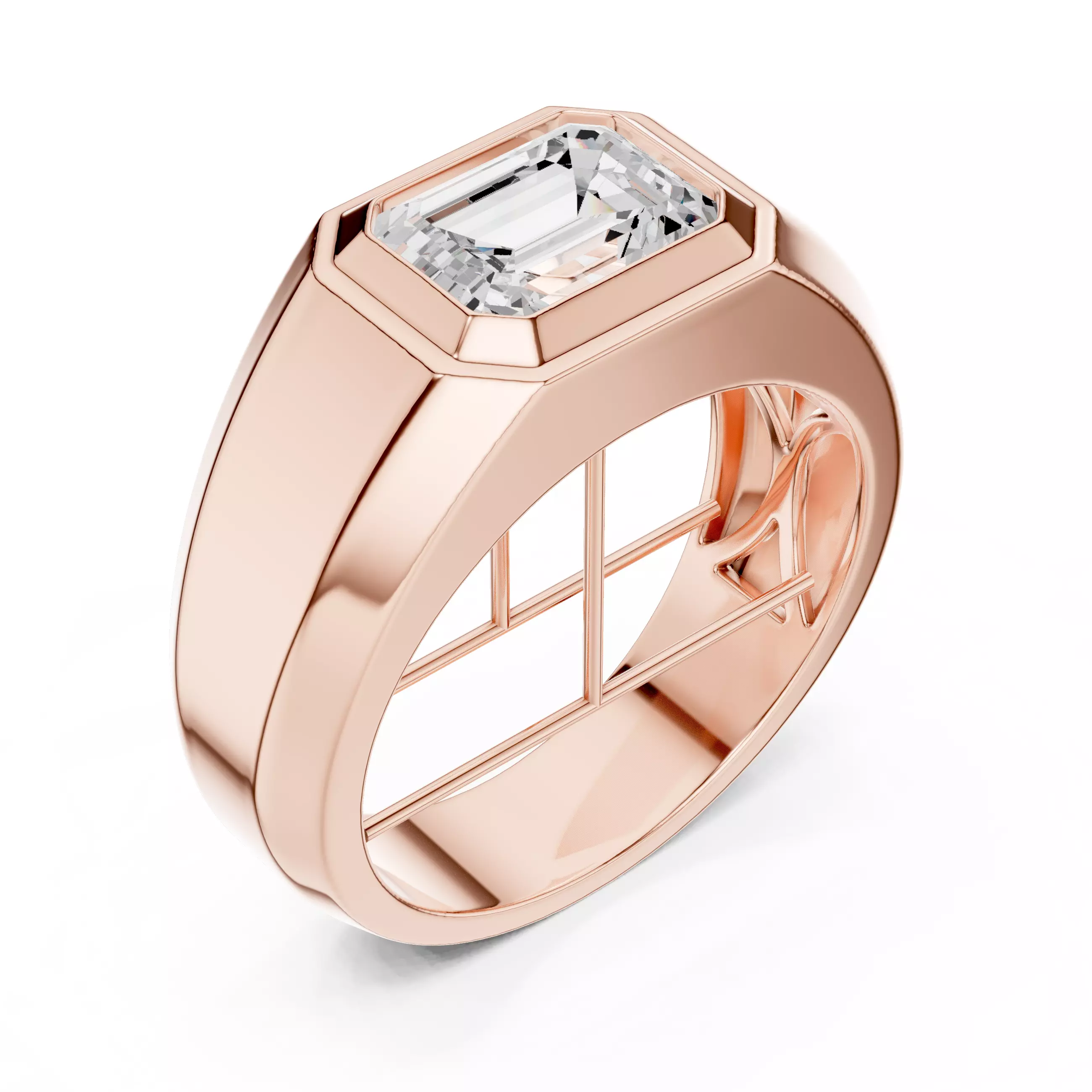 Solitaire Emerald Cut Bezel Set Signet Ring For Men 3DM STL 3D print model_0