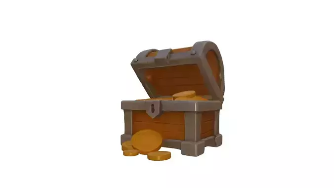 Open Wooden Treasure Chest Filled With Gold Coins 3D Model