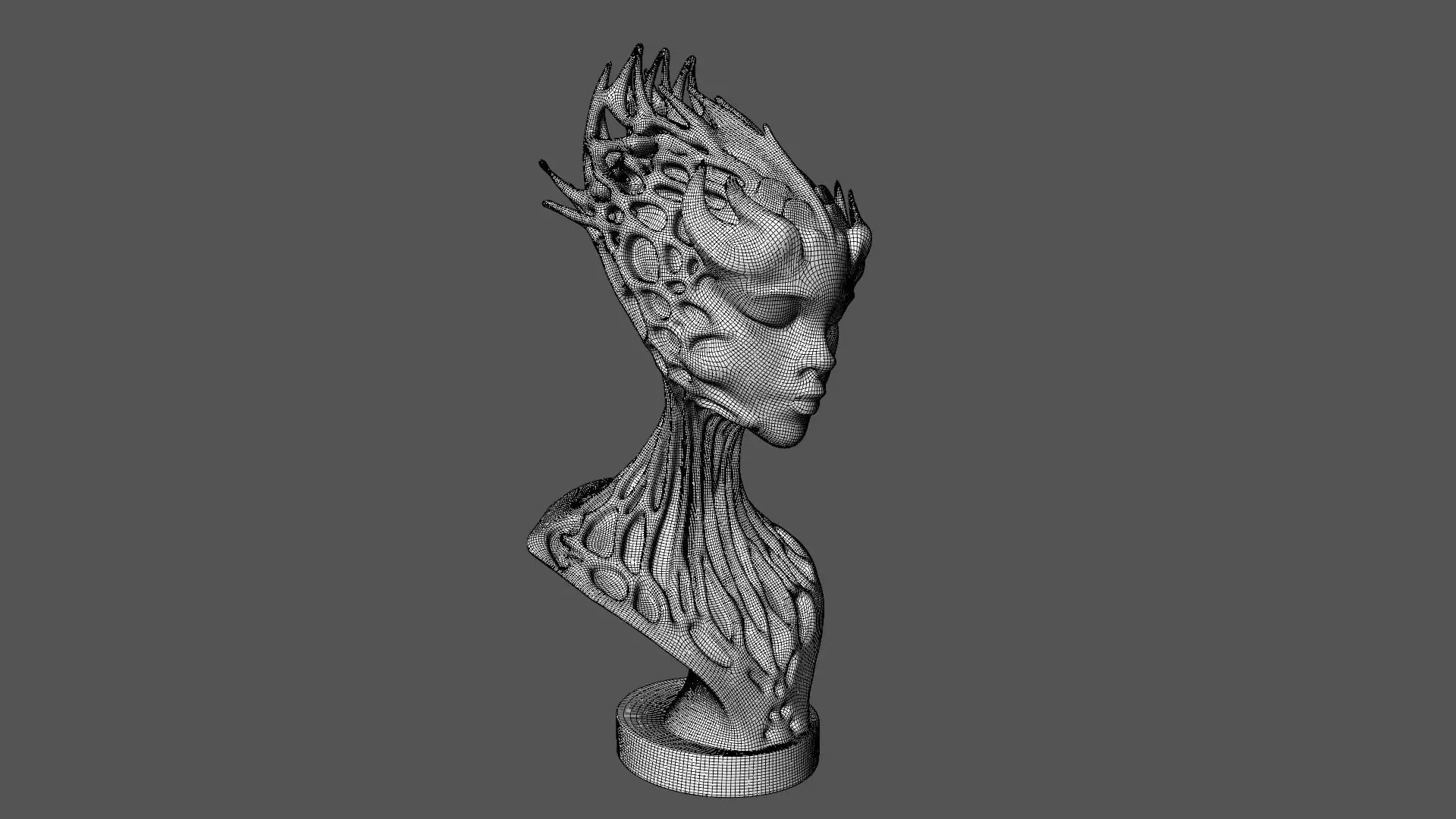 Alien Girl Sculpture Bust 3D print model_8