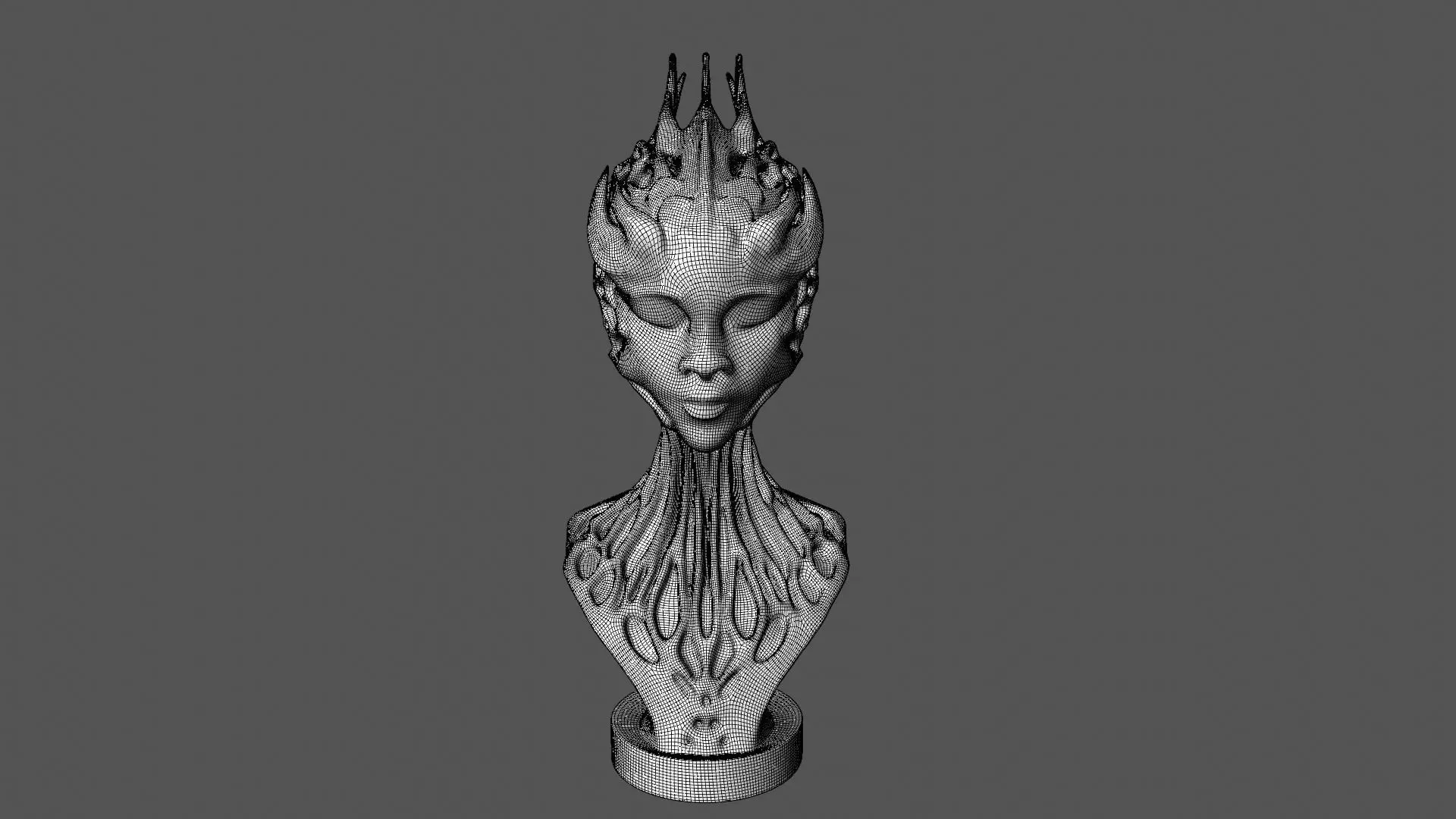 Alien Girl Sculpture Bust 3D print model_9