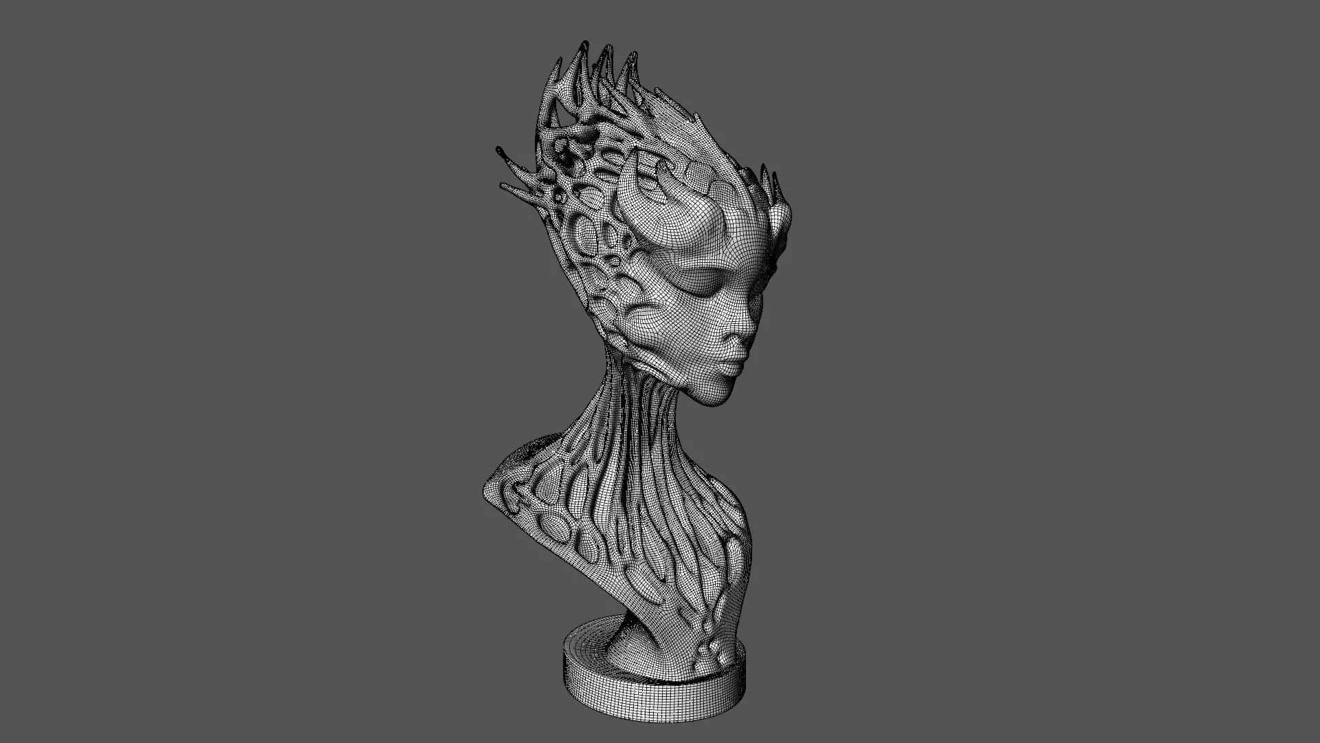 Alien Girl Sculpture Bust 3D print model_10