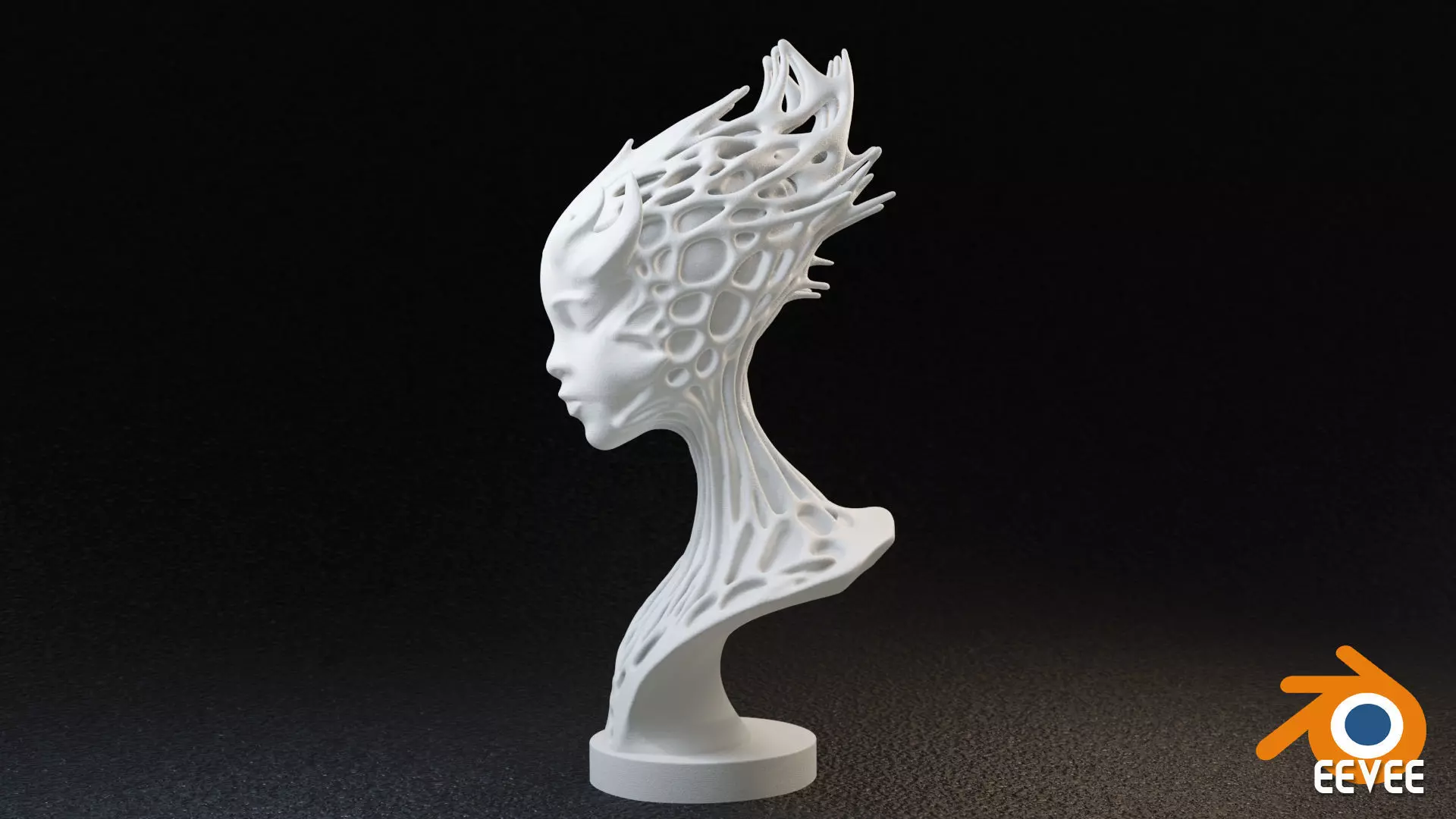 Alien Girl Sculpture Bust 3D print model_5