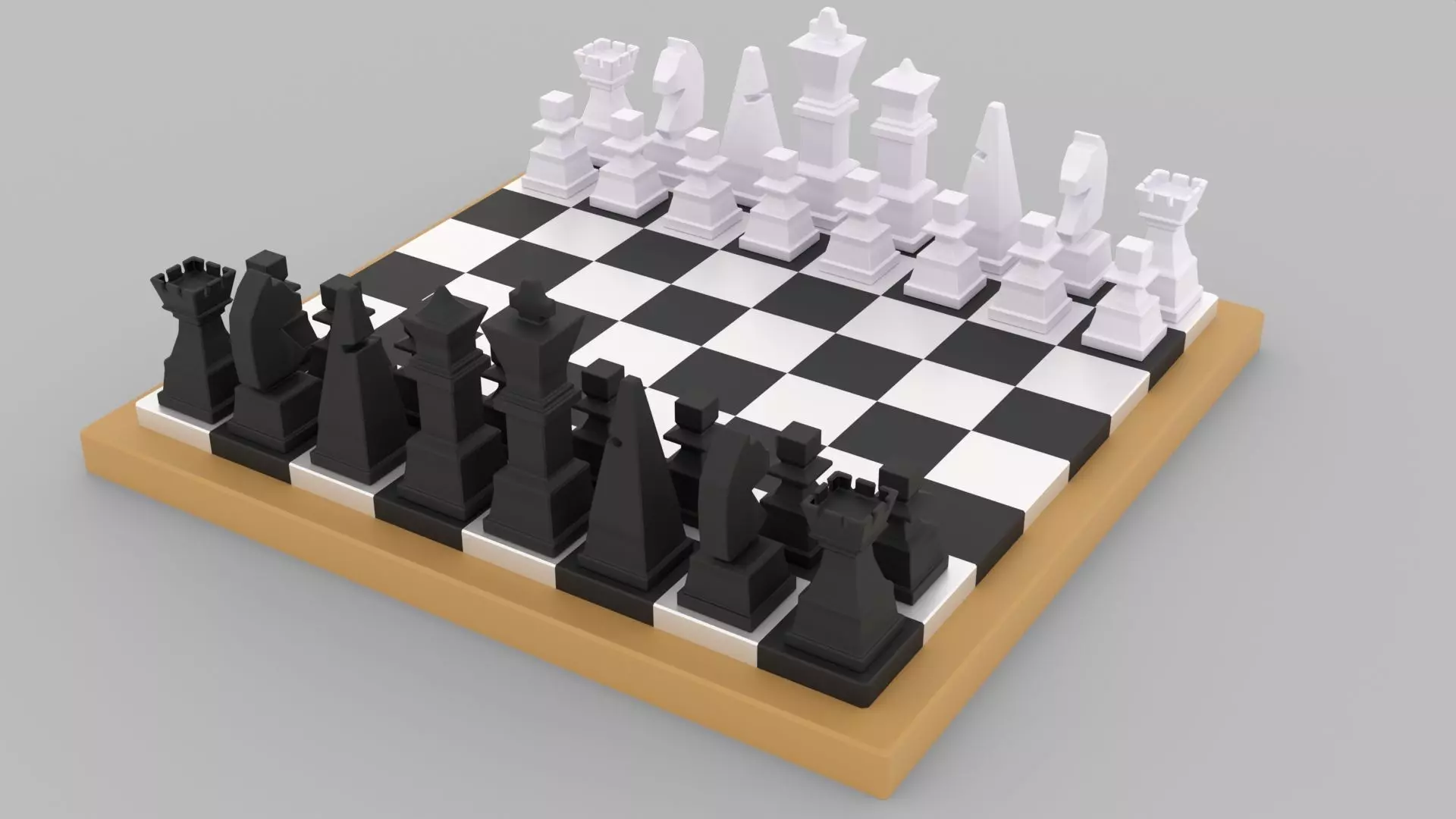 Modern Minimalist Chess Set 3D model_4