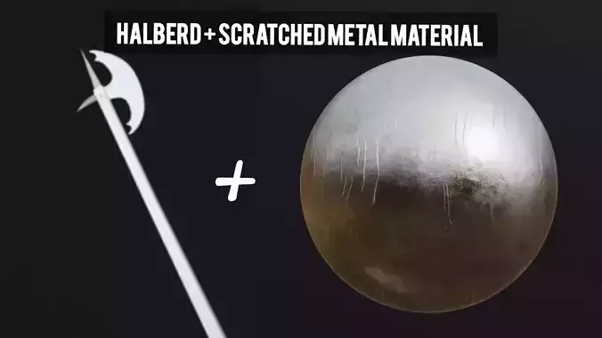 poleaxe halberd with procedural Scratched metal material  Low-poly 3D model