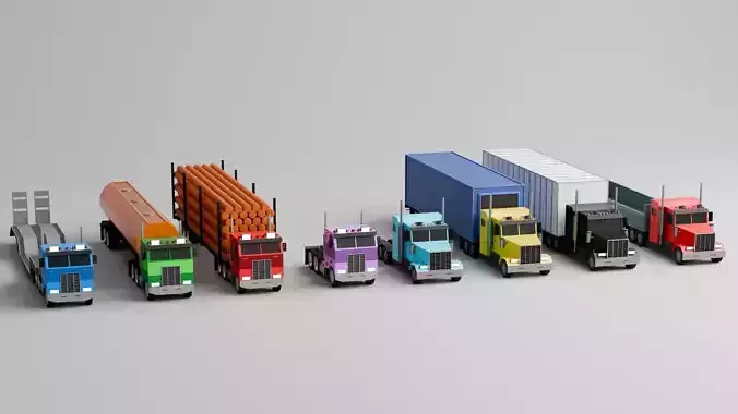 Low Poly Truck 3D Model Pack