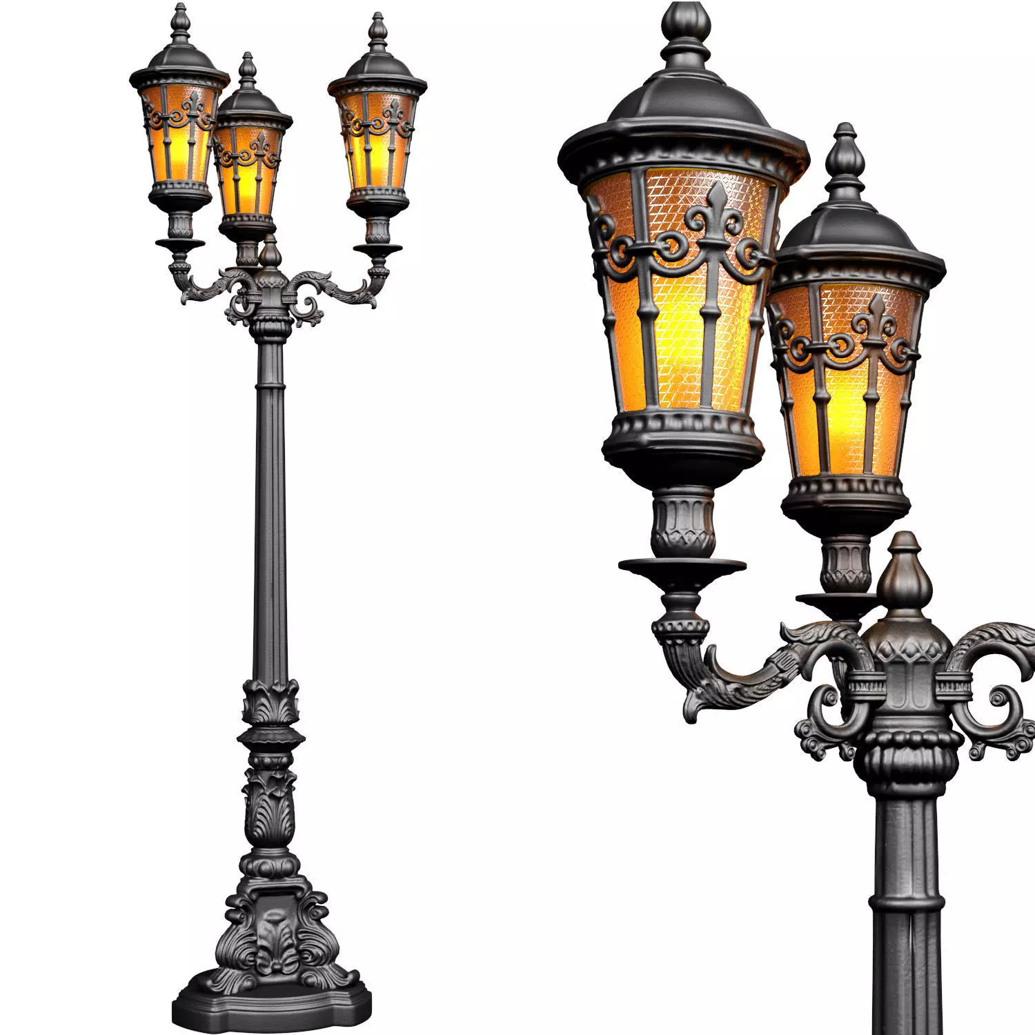 Outdoor classic street lamp light Lantern Lamppost streetlight 3D model_1