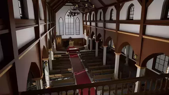 Realistic Church Cathedral Interior - Game Ready