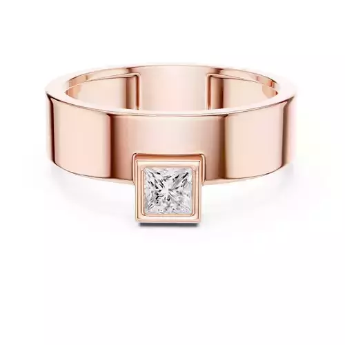 Solitaire Princess Cut Bezel Set Men Wide Band 3DM STL Video 3D print model