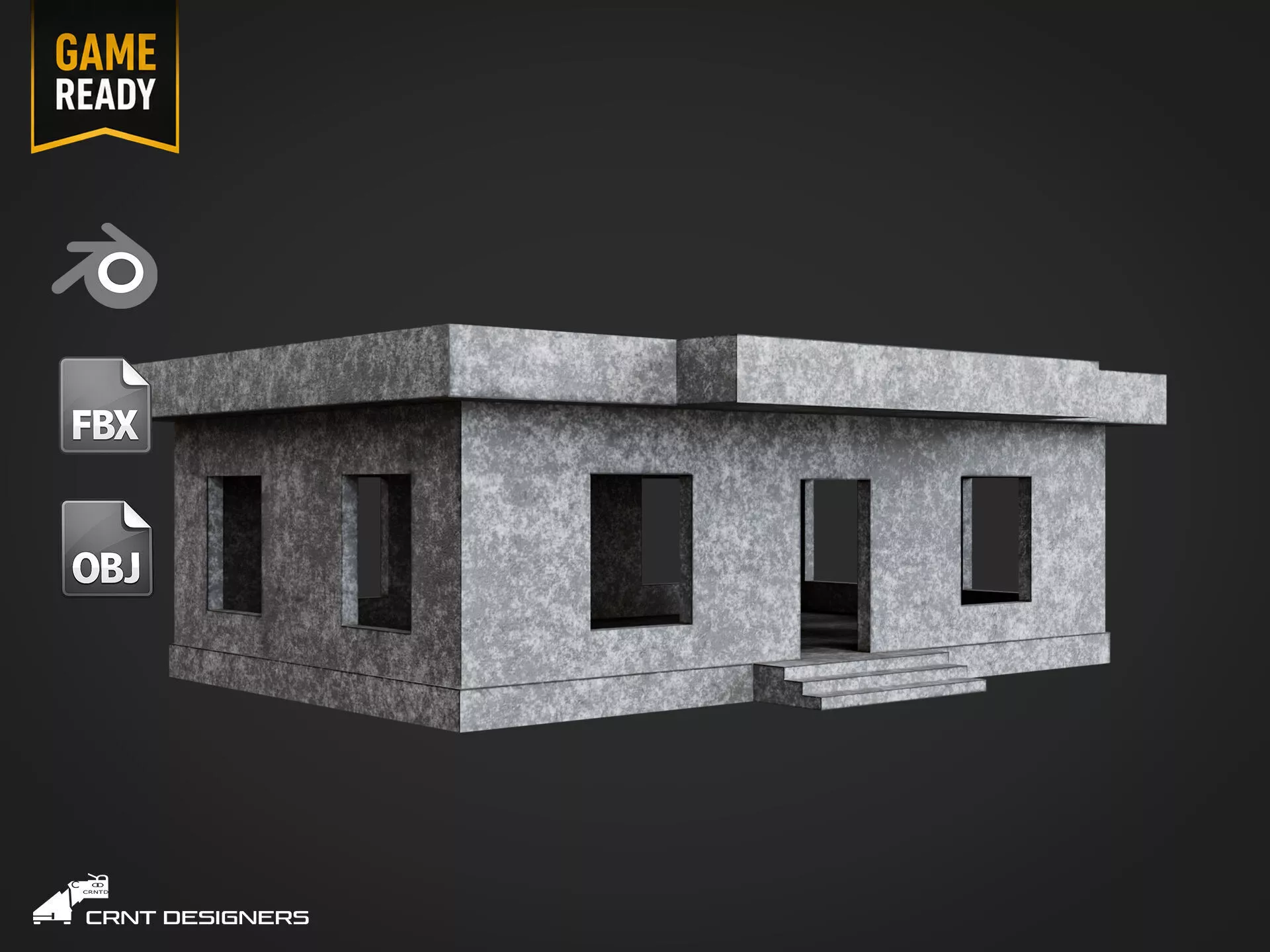 Unfinished Concrete House Structure - Incomplete Building Low-poly 3D model