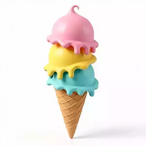 Colorful Triple Scoop Ice Cream 3D Model Low-poly 3D model