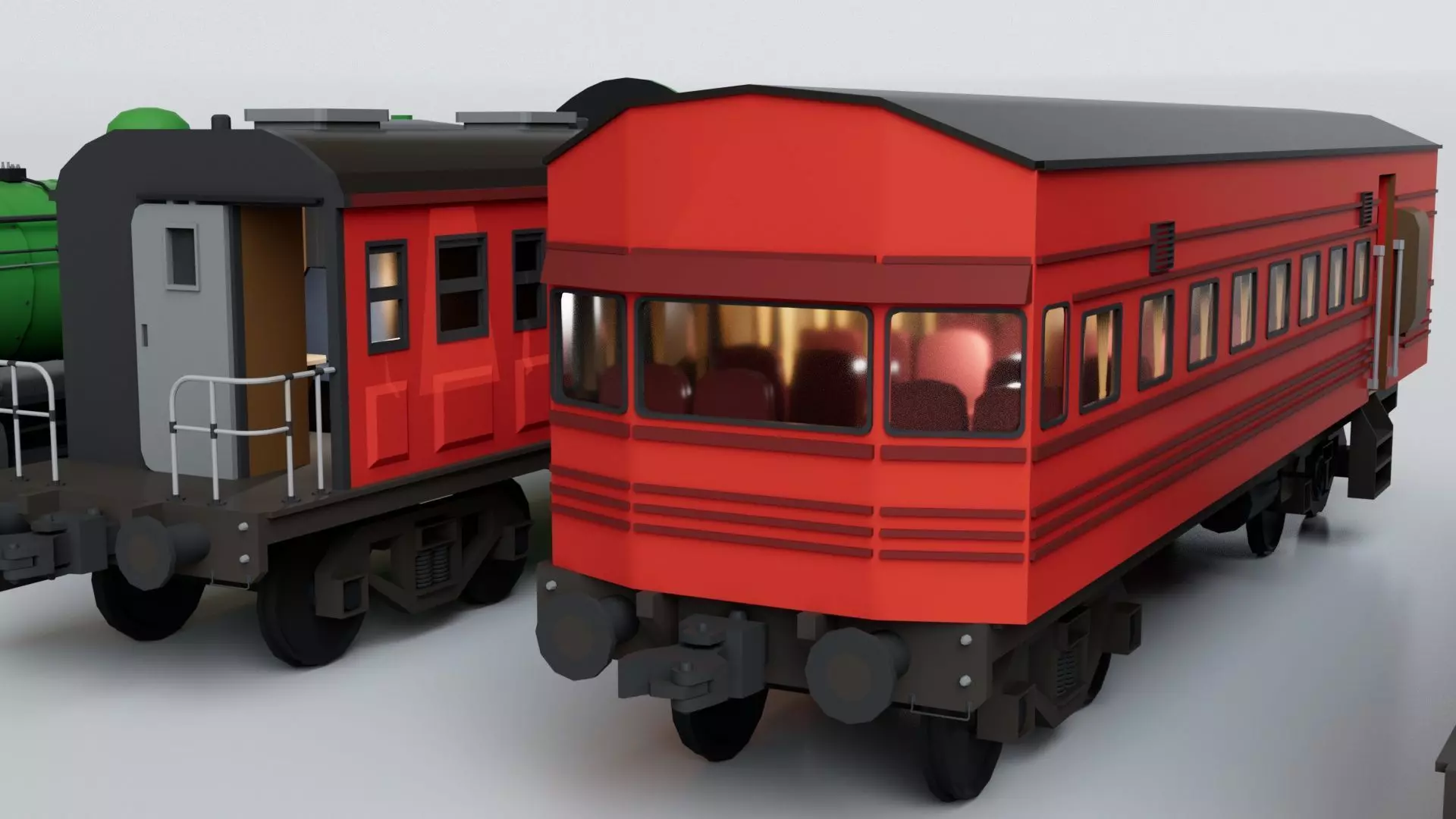 Vintage Steam Train Engine Station with Interior Low-poly 3D model_6