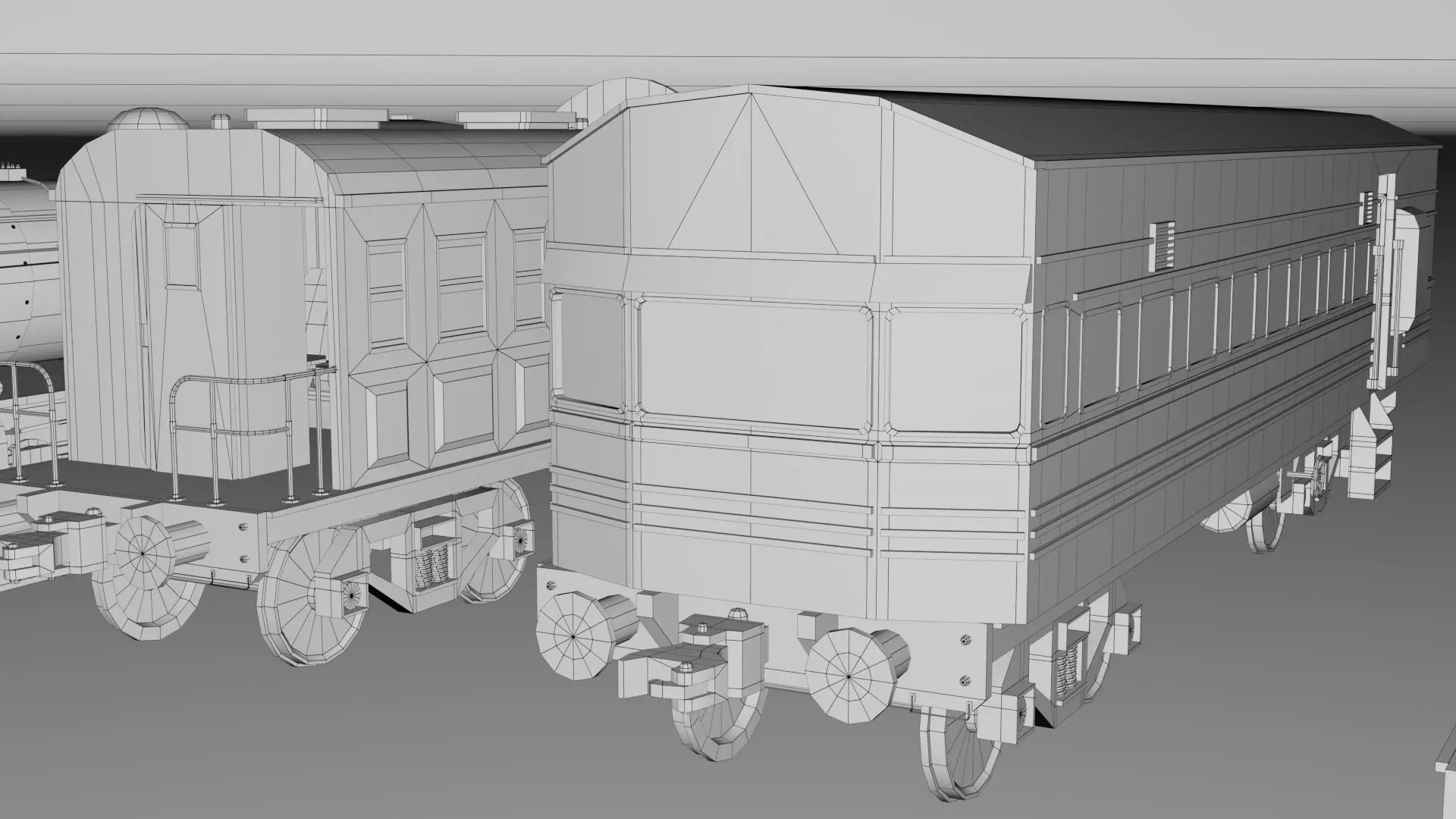 Vintage Steam Train Engine Station with Interior Low-poly 3D model_7