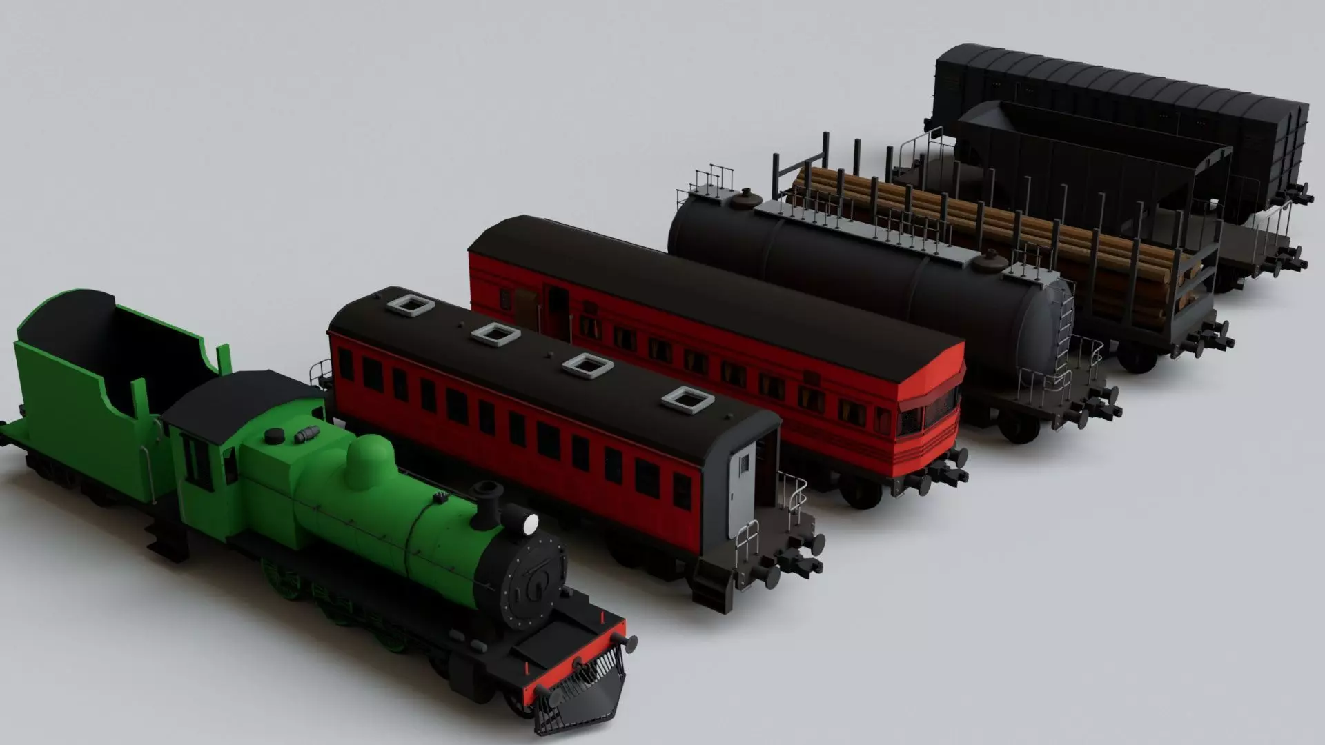 Vintage Steam Train Engine Station with Interior Low-poly 3D model_4