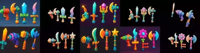 weapon Fantasy Sword and Mace bundle 8 pack 100 glb