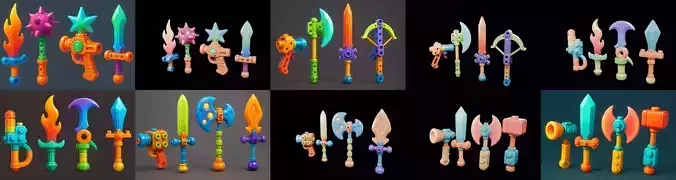 weapon Fantasy Sword and Mace bundle 7 pack 100 glb