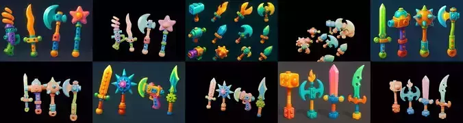 weapon Fantasy Sword and Mace bundle 6 pack 100 glb