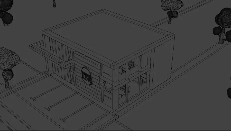 Burger King Low Poly Restaurent with interior Low-poly 3D model_1