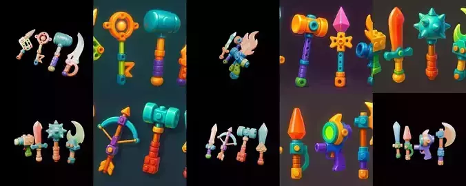 weapon Fantasy Sword and Mace bundle 5 pack 100 glb