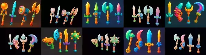 weapon Fantasy Sword and Mace bundle 4 pack 100 glb