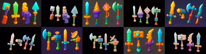 weapon Fantasy Sword and Mace bundle 3 pack 100 glb