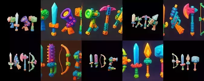 weapon Fantasy Sword and Mace bundle 2 pack 100 glb