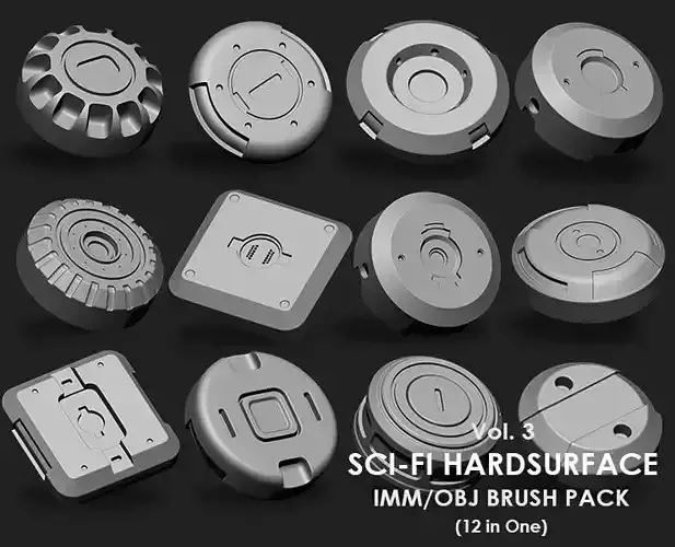 Sci-fi Hardsurface IMM Brush Pack 12 in One vol 3 3D model