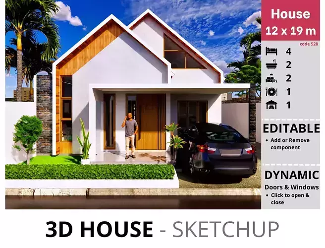 House 12x19m code 528 - Sketchup 3D model 3D model